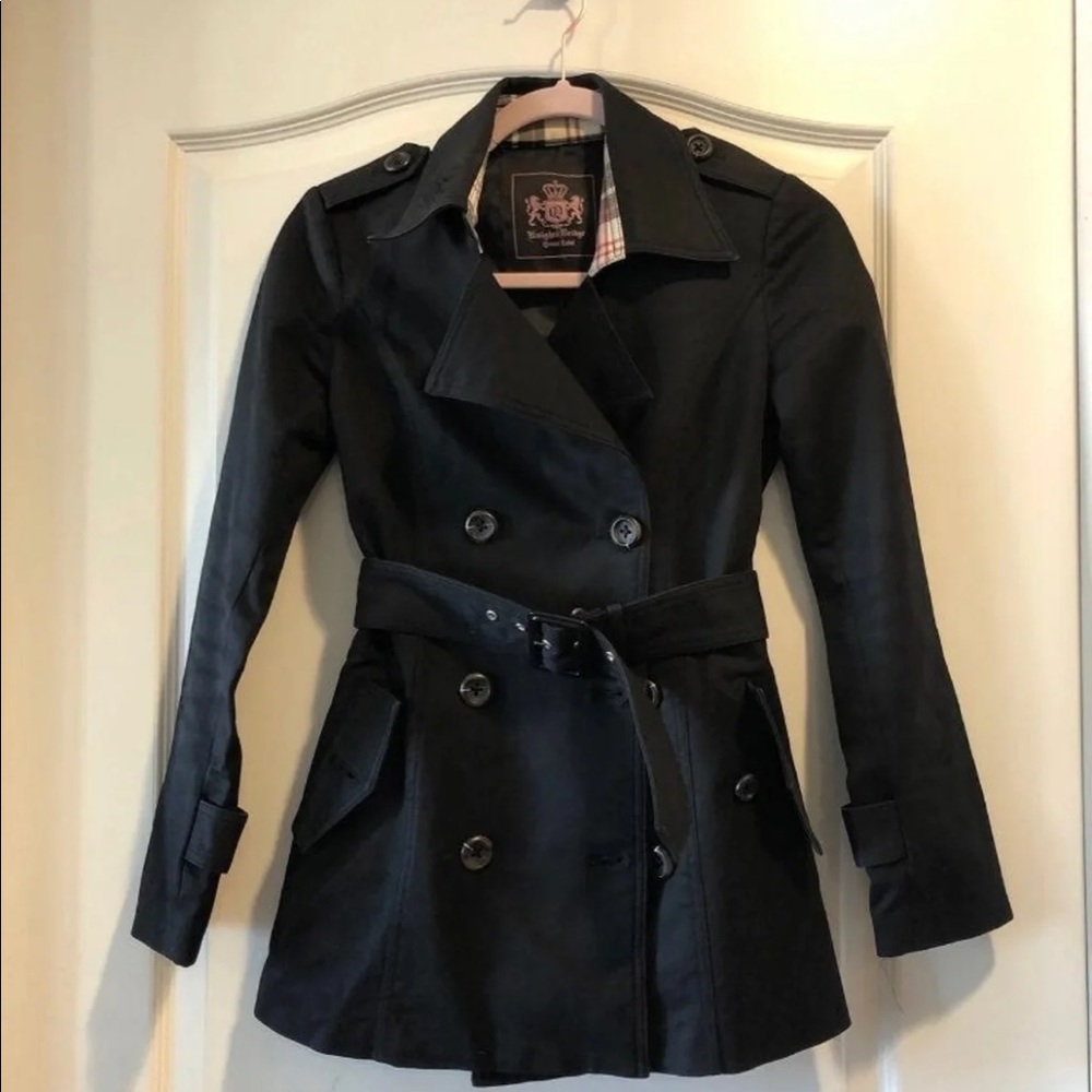 Cute Preppy Black Trench Coat With Plaid Collar